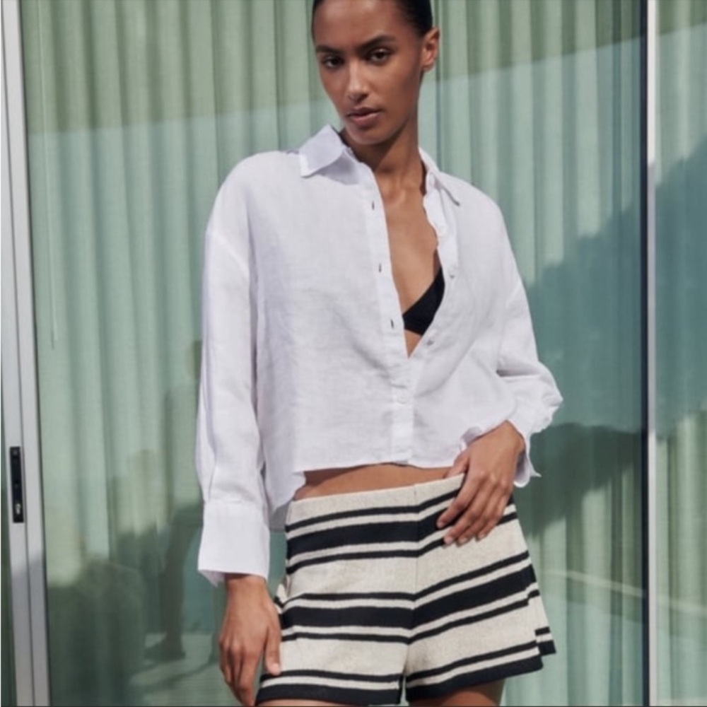 Zara‎ Long Sleeve Oversized Cropped Linen NWT
